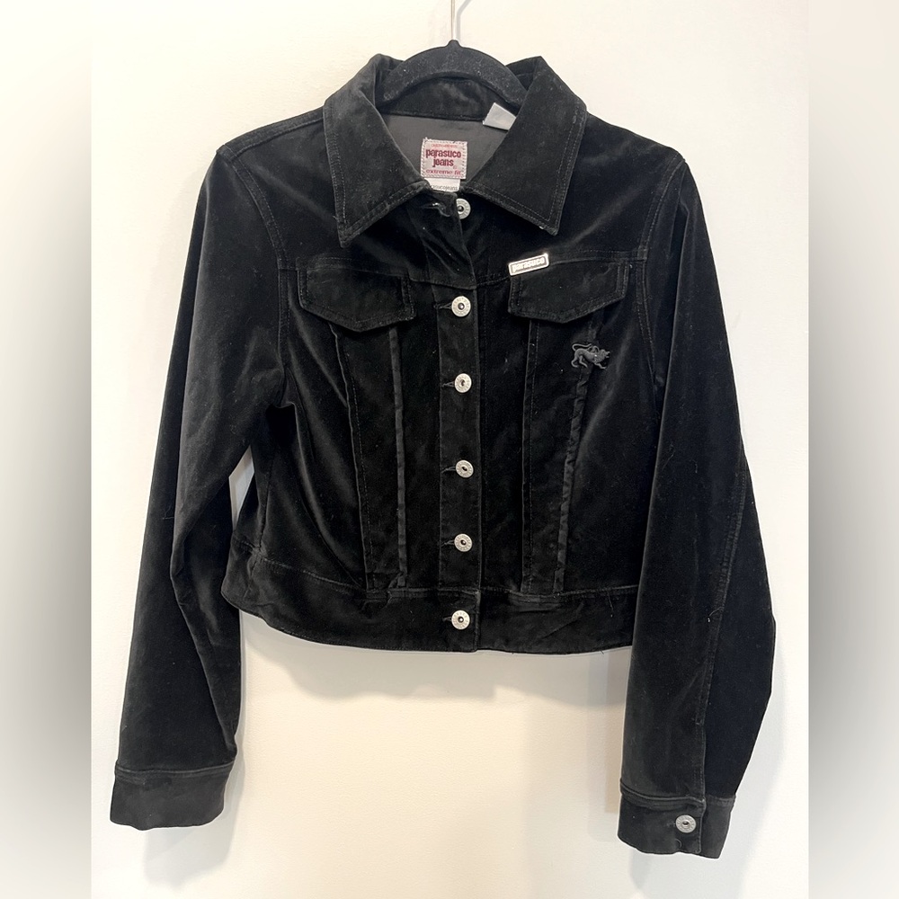 Parasuco Women’s Black Velvet Button Up Jacket Size Medium Vintage 90s Retro Y2K